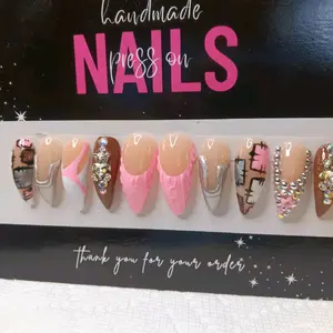 Curve Stiletto Nails Handmade Press On with Rhinestones and Unique Designs for Stylish Manicures