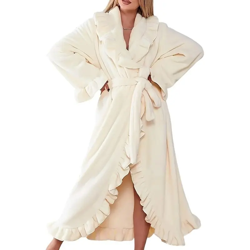 Yimoon Women's Long Fleece Robe Plush Fluffy Fuzzy Ruffle Bath Robe Warm Loungewear Yimoon Women's Long Fleece Robe Plush Fluffy Fuzzy Ruffle Bath Robe Warm Loungewear