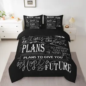 Vintage Bible Verse Comforter Set with Sheets,7 Piece Christian Bible Verse Jeremiah Bedding Set,Bedroom Decor Modern Bed in a Bag,Black Bed Set