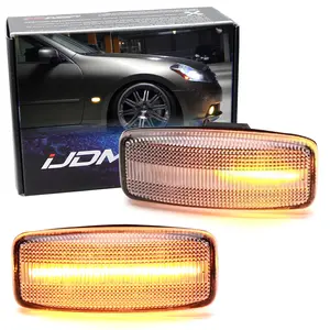 iJDMTOY Semi-Clear Lens Amber Sequential Blink LED Fender Side Marker Turn Signal Lights For Infiniti 2006-2007 M35 M45, Powered by 20-SMD LED w/ Dynamic Blinking