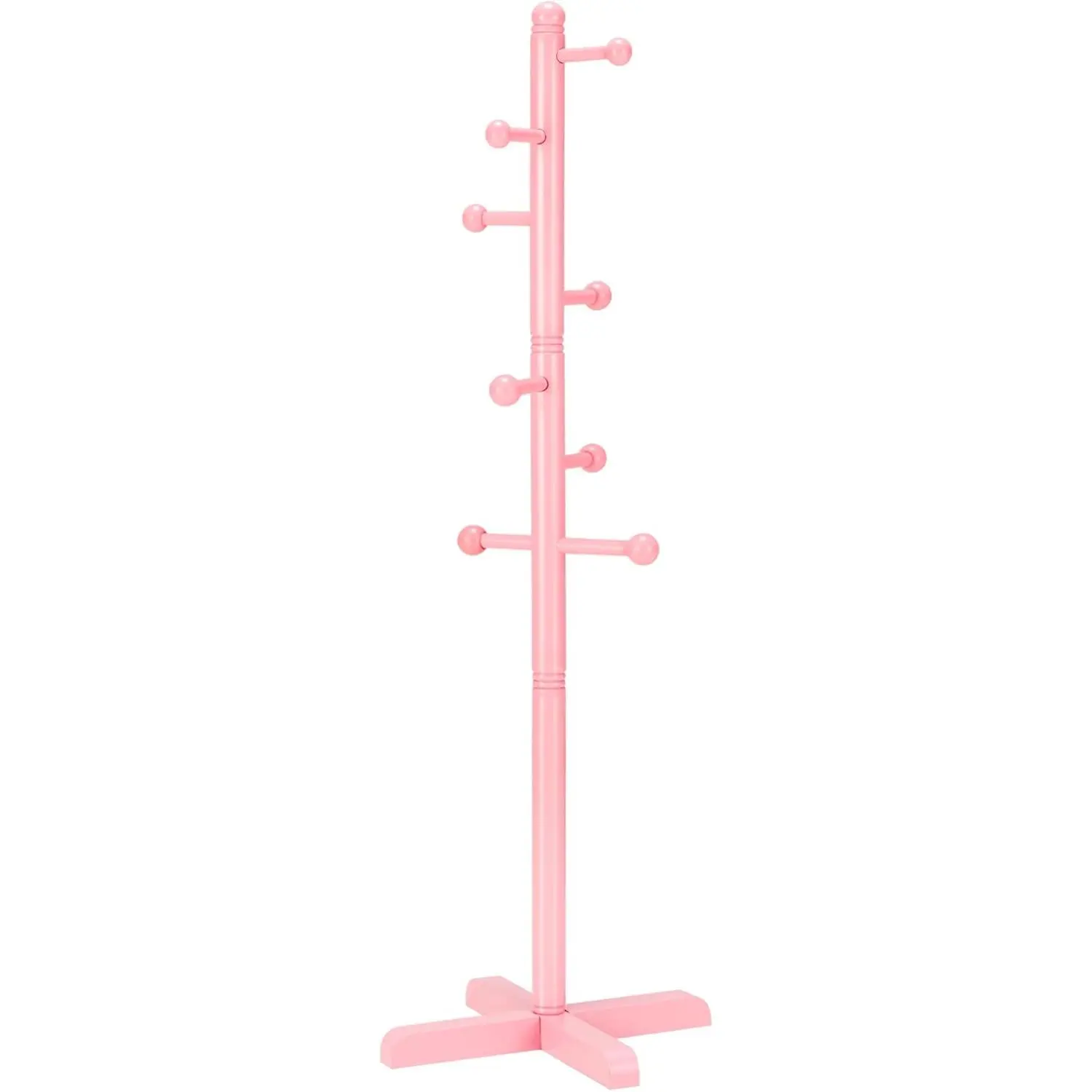 Coat Rack, Freestanding Coat Racks with 8 Hooks 2 Adjustable Height, Tree Coat Rack for Bedroom, Hallway, Entrance, Office, Hats, Handbags,Purse (Pink)