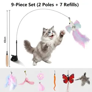 Realistic Flying Bird Cat Toy Wand, Interactive Natural Feather Teaser with Strong Suction Cup Base, Continuous Self-Play Entertainment for Indoor Pets