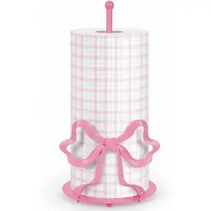 Pink Bow Paper Towel Holder, Cute Paper Towel Roll Holder, 3D Printed Standing Paper Towel Holder for Kitchen Countertops Bathroom with Weighted Base, Kitchen Decor Accessories Gift