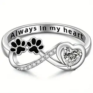 Women's Exquisite Diamond-Encrusted Puppy Paw & Heart-Shaped Cat Paw Promise Ring, European and American Fashion Statement Piece, Diamonds Ring for Costume Jewelry Accessories
