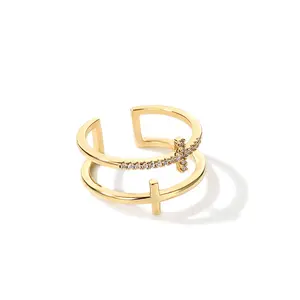 Rhinestone Cross Decorated Cuff Ring, Fashion Jewelry for Party, Daily Clothing Decor, Trendy All-match & Exquisite Jewelry for Birthday Gift, Elegant Glittering Ring, Elegant Fashion Rings