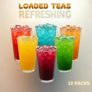 10 Premium Loaded Tea -CaffeinatedPowder-Sugar Free-Hydration PowderedBeverage-Energy Drink Low Calories r Variety Flavors