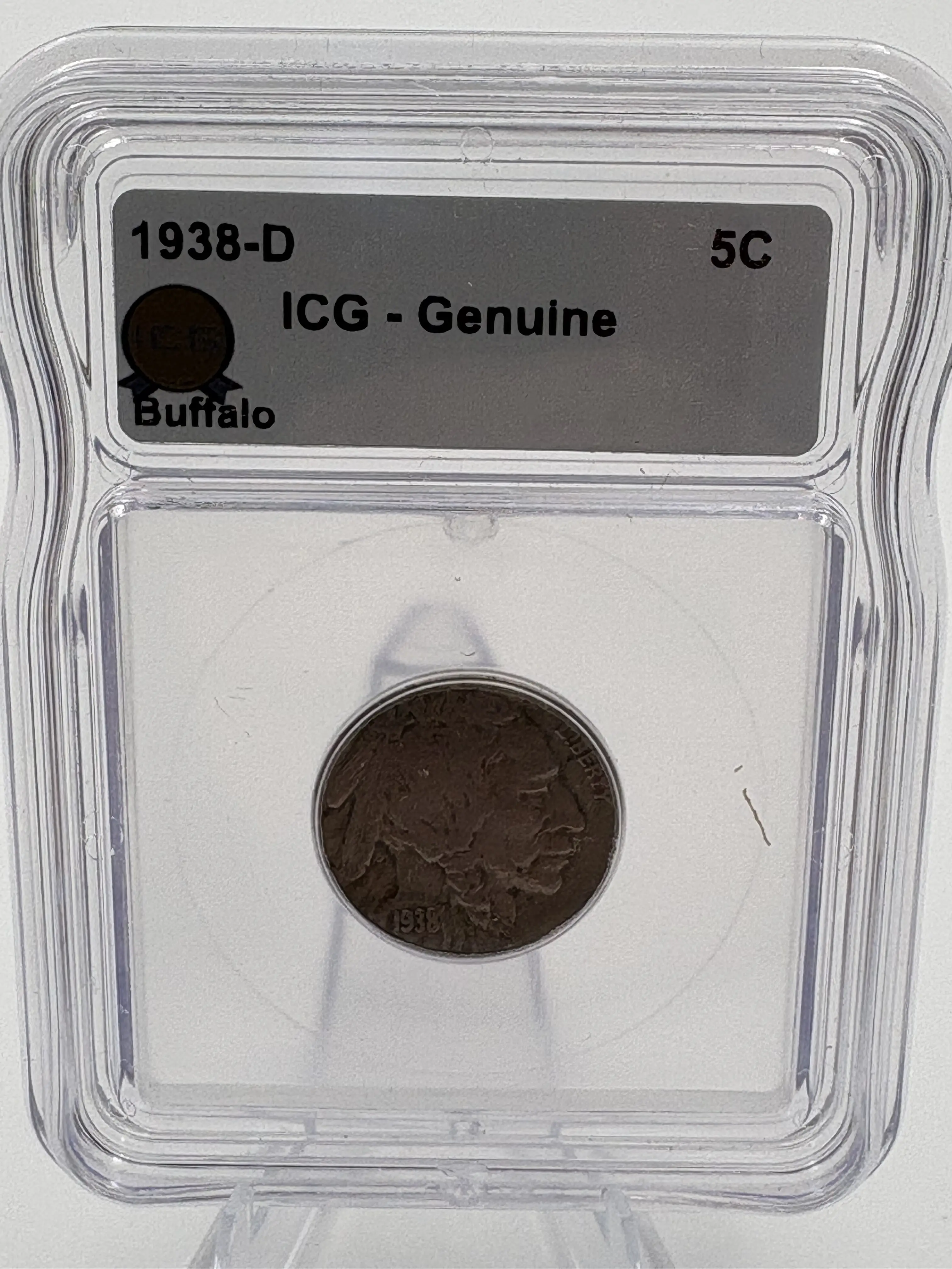 BUFFALO NICKLE ¢5 1938-D ICG