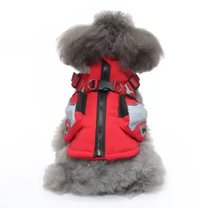 PetFestive Chest Back Zipper Dog Jacket Warm Winter Coat with Harness Opening for Small Medium Dogs All Weather Windproof Red Cotton Set with Bat Cloak & Hat Wings