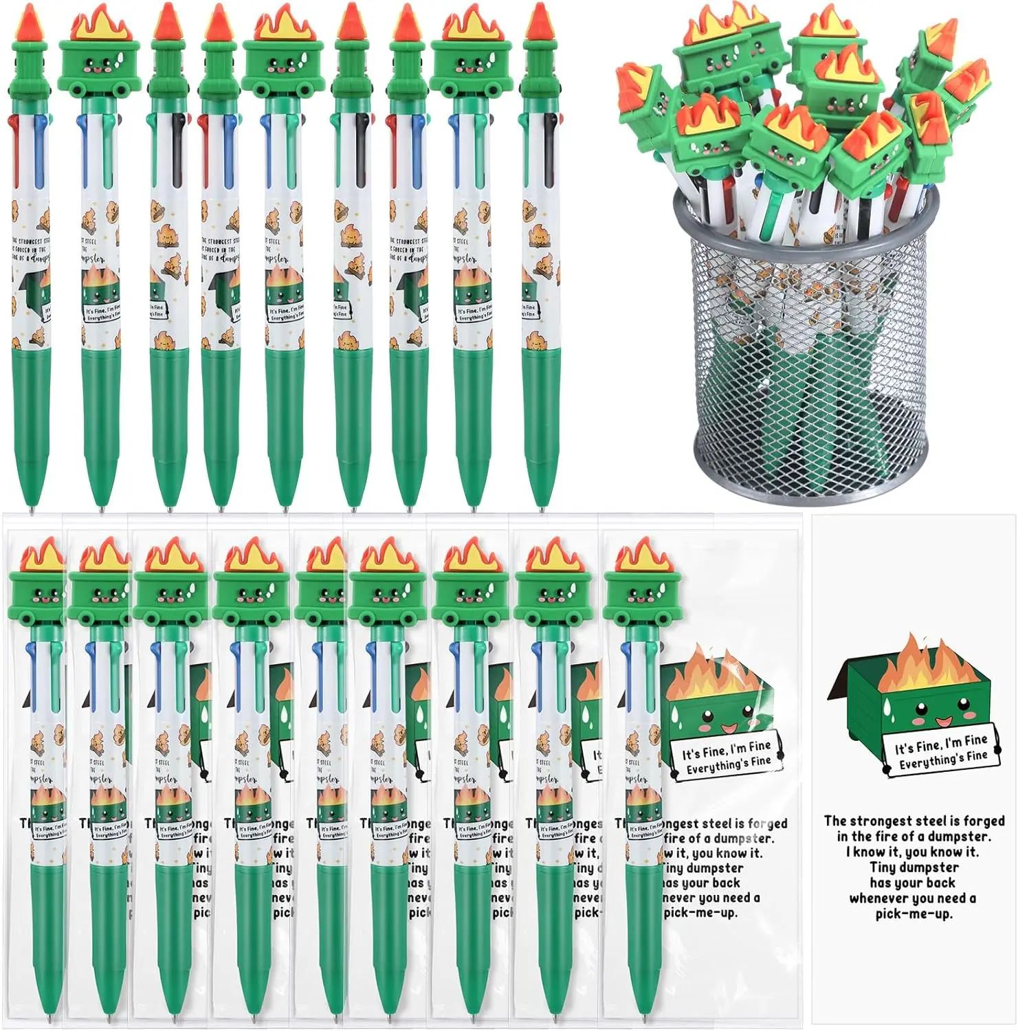 12 Set Dumpster Funny Employee Appreciation  for Coworker Bulk Multicolor Ballpoint Pen 4 Colors in One 0.5mm with Bookmark for Team  Assistant Respiratory Care Week veterans Gifts