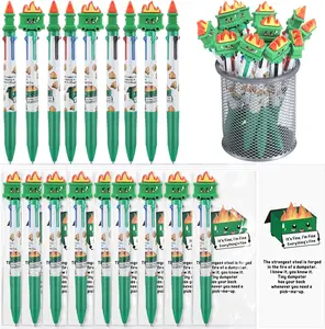 12 Set Dumpster Funny Employee Appreciation  for Coworker Bulk Multicolor Ballpoint Pen 4 Colors in One 0.5mm with Bookmark for Team  Assistant Respiratory Care Week veterans Gifts