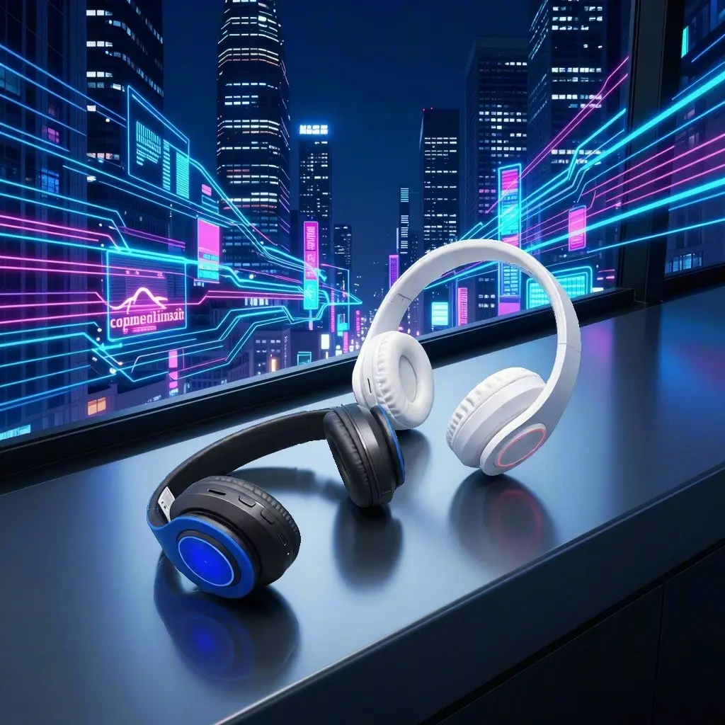 Wireless Headphones, Foldable Headphones with Colorful LED Light, Headphones with Microphone, FM, SD Card Slot, Audio, for School, Tablet, PC, TV, Phone, Wireless BT Headset