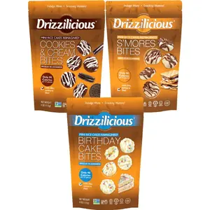 Gluten-Free Rice Dessert 3-Pack - Drizzilicious Bakery Flavors: Cookies & Cream, Birthday Cake, S'mores Snack