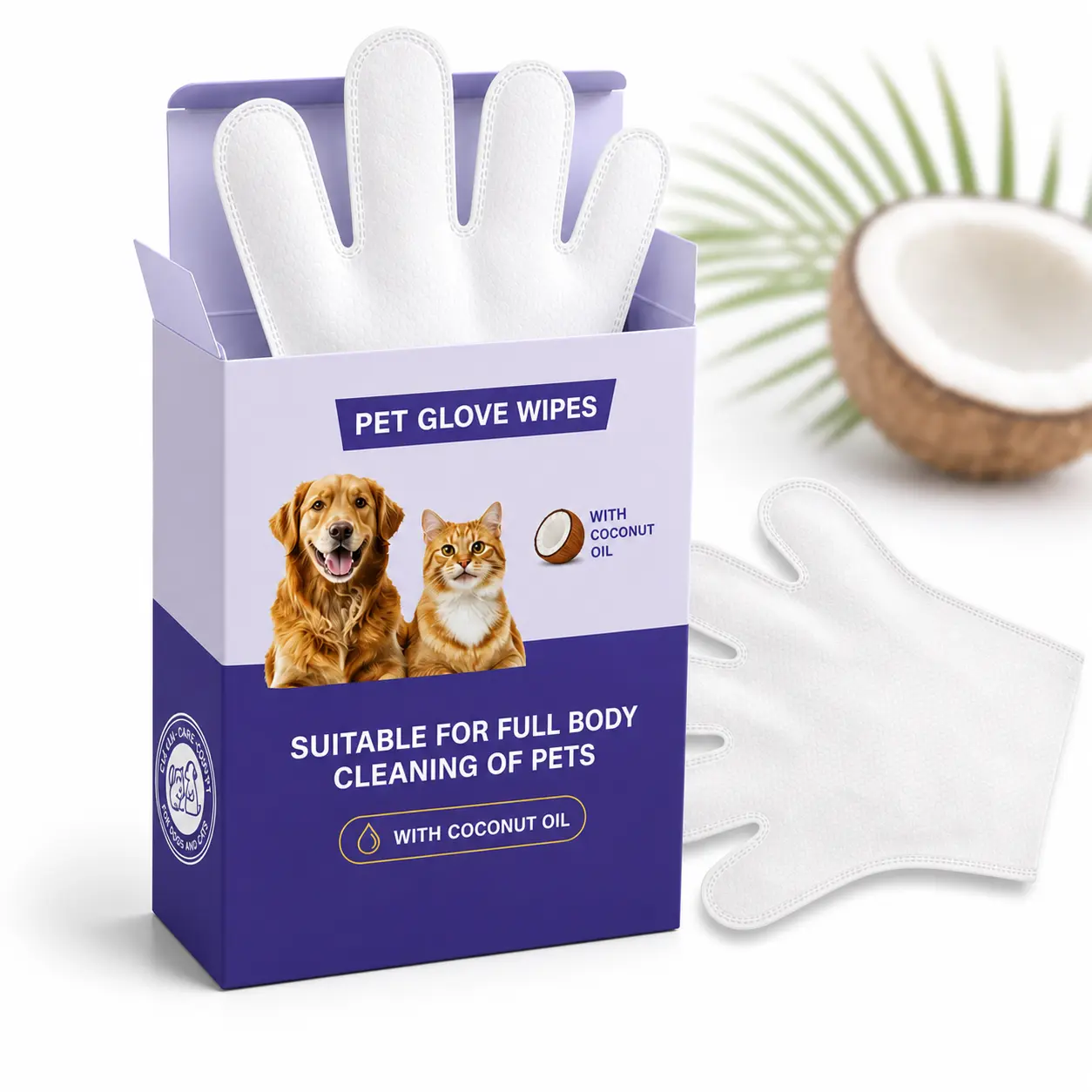 20-Pack Disposable Pet Grooming Glove Wipes for Dogs & Cats, Rinse-Free Waterless Bathing Wipes with Coconut Oil, Deodorizing Mess-Free Daily Use Coat-Nourishing Grooming Gloves for Puppies & Kittens, Mess Free Grooming Wipes