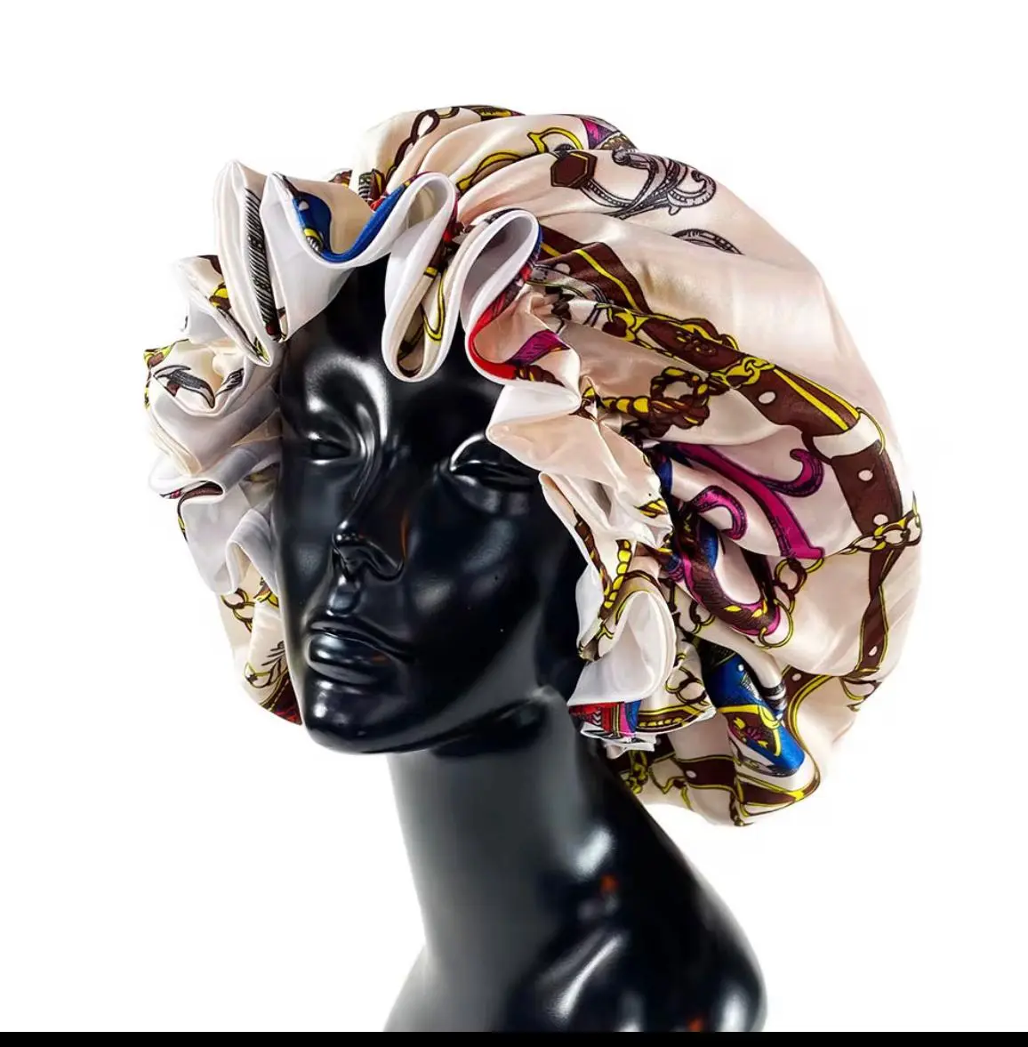 Auntie Ama’s Luxury Extra-Large Reversible Patterned Satin Bonnet