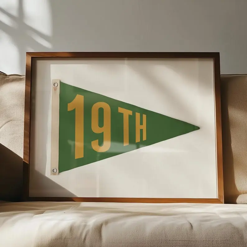 Artistic Vintage Golf Flag Graphic Paper Poster - Classic Bordered Prints, Multi-Size Wall Decor for Room, 19th Hole Office Decor, Golfer Gift with Golden Letter Print