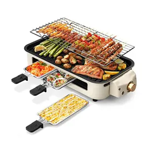 Electric Indoor Grill, 2-in-1 Indoor Grill for Kitchen Use, with Grill Net and Non-Stick Cooking Detachable Plate, Temperature Control, Dishwasher Safe, 1700W Smokeless Universal Grill Pan
