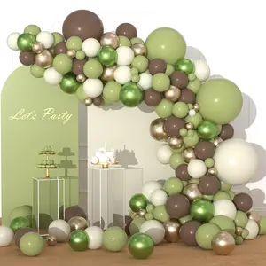 122 PCS Sage Green & Brown Balloon Arch Kit with Camo, Olive & Gold Balloons for Safari Party