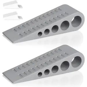 2 Pack Wedge Rubber Door Stops Door Chucks Stoppers Wall Protector for Floor & Bottom of Door with Self Adhesive White Holder, 5" x1-9/16 x1-5/16 (Gray)