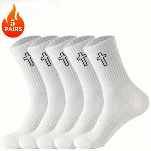 10/5 pairs of black and white mid-calf socks for men and women with a crossover design - 95% polyester 5% spandex, moisture-wicking, non-slip, comfortable, breathable, stretchy, casual boat socks