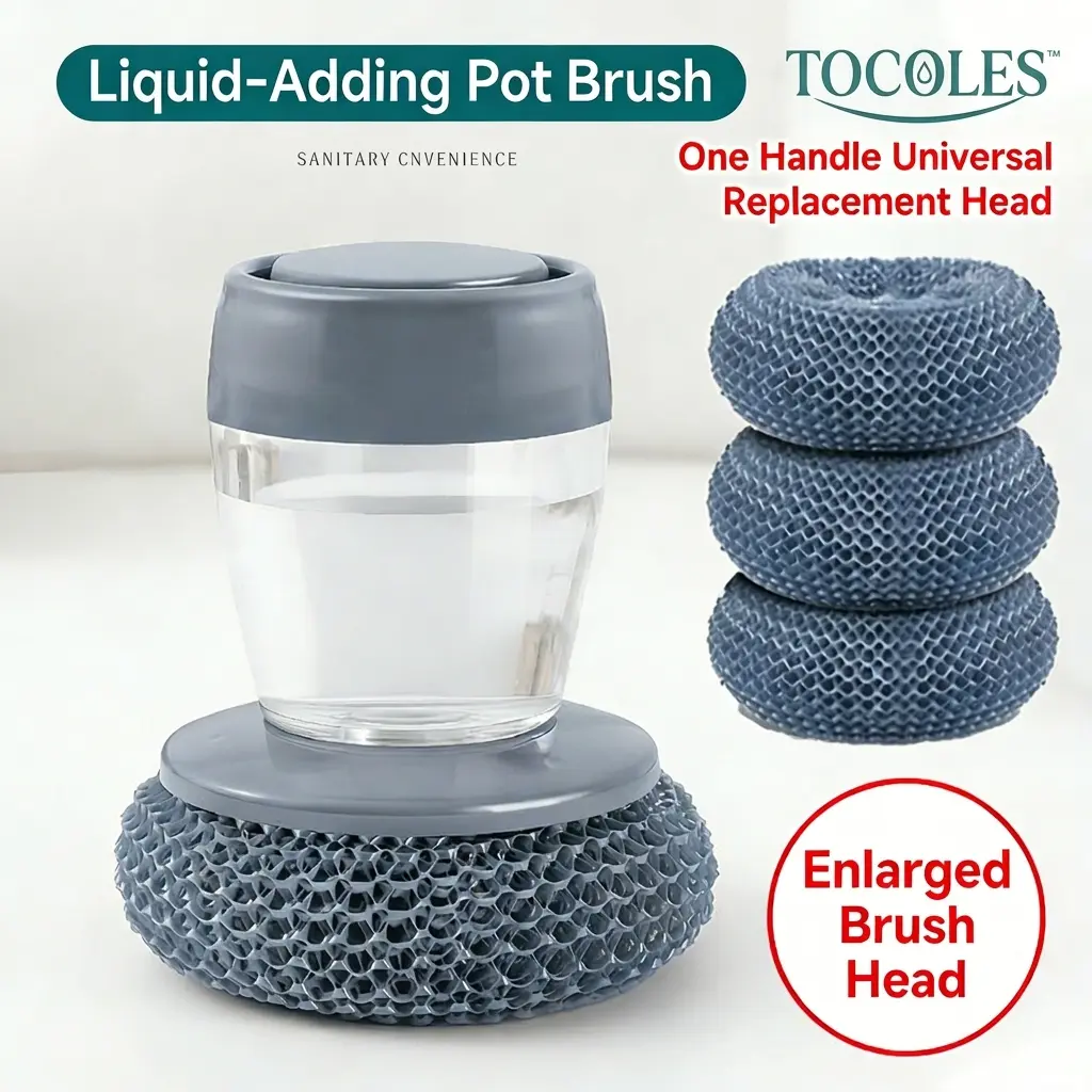 FW Automatic Liquid Filling Palm Brush with Comfort Handle for Kitchen Sink Cleaning, Ergonomic Non-slip Grip, Durable Bristles, Multi-Purpose Home Care Tool - Sponges & Scouring Pads