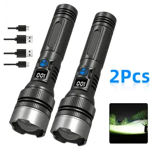 2pcs 2-in-1 Strong Flashlight (Power Bank)，Digital display of power, Rechargeable，Zoomable, , X4Waterproof, Adjustable Brightness Flash Light for Outdoor, Emergency, Camping Accessories，Black ，2pcs Tiktokshopmothersday
