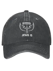 Basic Unisex Christian Faith Graphic Baseball Cap - "Normal Isn't Coming Back Jesus Is" Design, Cross Wings, Vintage Washed Dad Hat for Believers