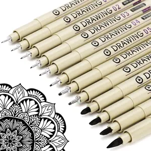 Micro Fineliner Drawing Art Pens: 12 Black Fine Line Ink Set Artist Supplies Art School Supplies Archival Inking Markers Pigment Liner Point Journaling Sketch Outline Manga Anime Sketching Watercolor Technical