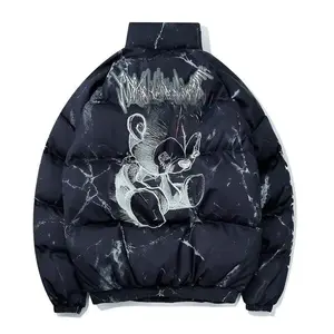 Winter Streetwear Thick Cotton Jacket for Men - Oversized Casual Polyester Puffer with Stand-Up Collar & Plush Padding - Available in White & Black - Sizes M L XL