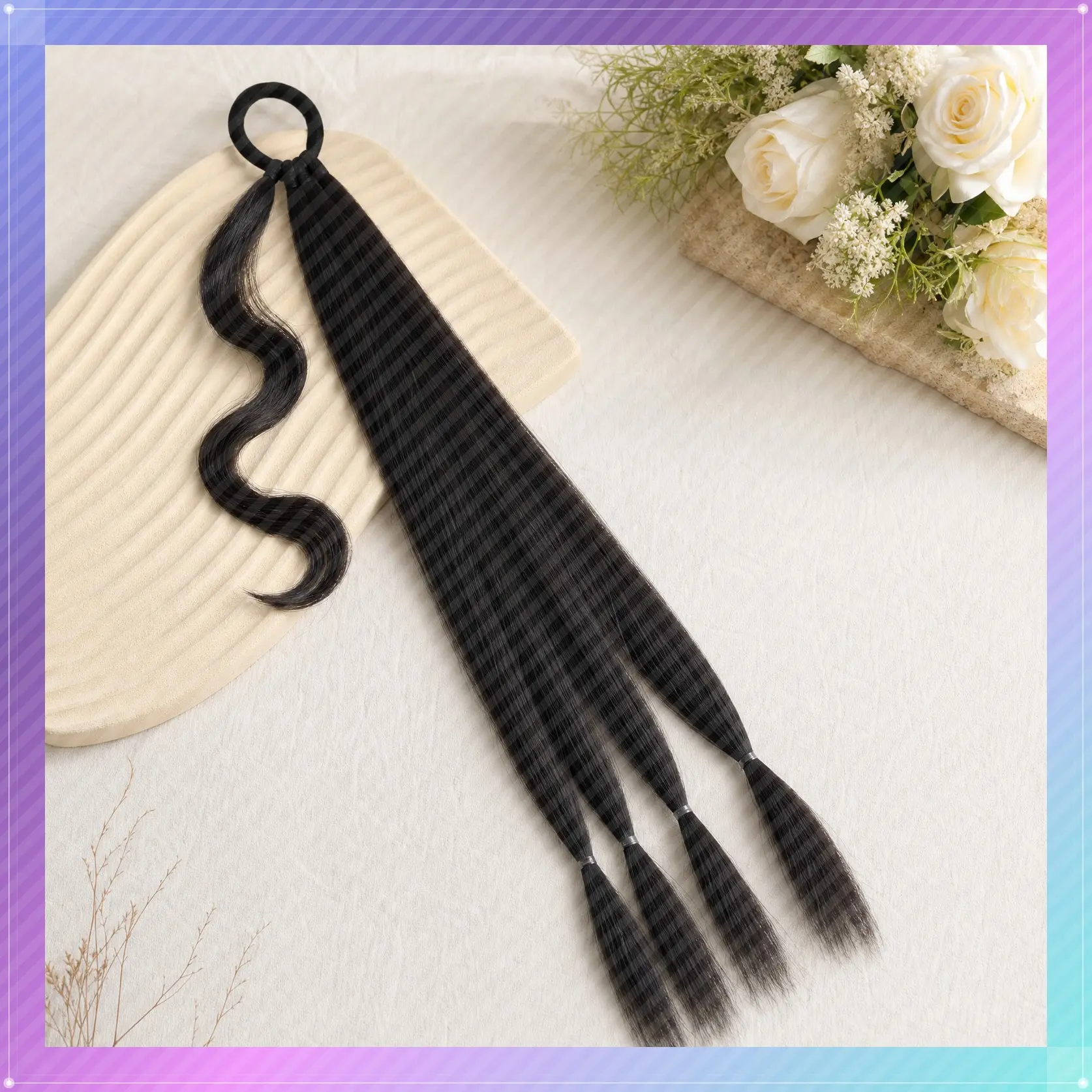 32 inch Braid Ponytail Extension DIY Braid Pony Tail Hairpiece with Hair Tie Natural Synthetic Hair Piece Straight Wrap Around Long Braid Hair Extensions for Women Girls Daily Party Use Braided Ponytail Extension