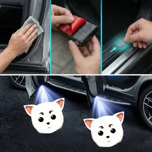 Cute White Fox / Cat Face Car Door Welcome Lights, 2/4 Pack Wireless Induction LED Projector Lights, HD Fade-Resistant Ambient Lamps, Universal Fit for Sedans, SUVs, Pickup Trucks