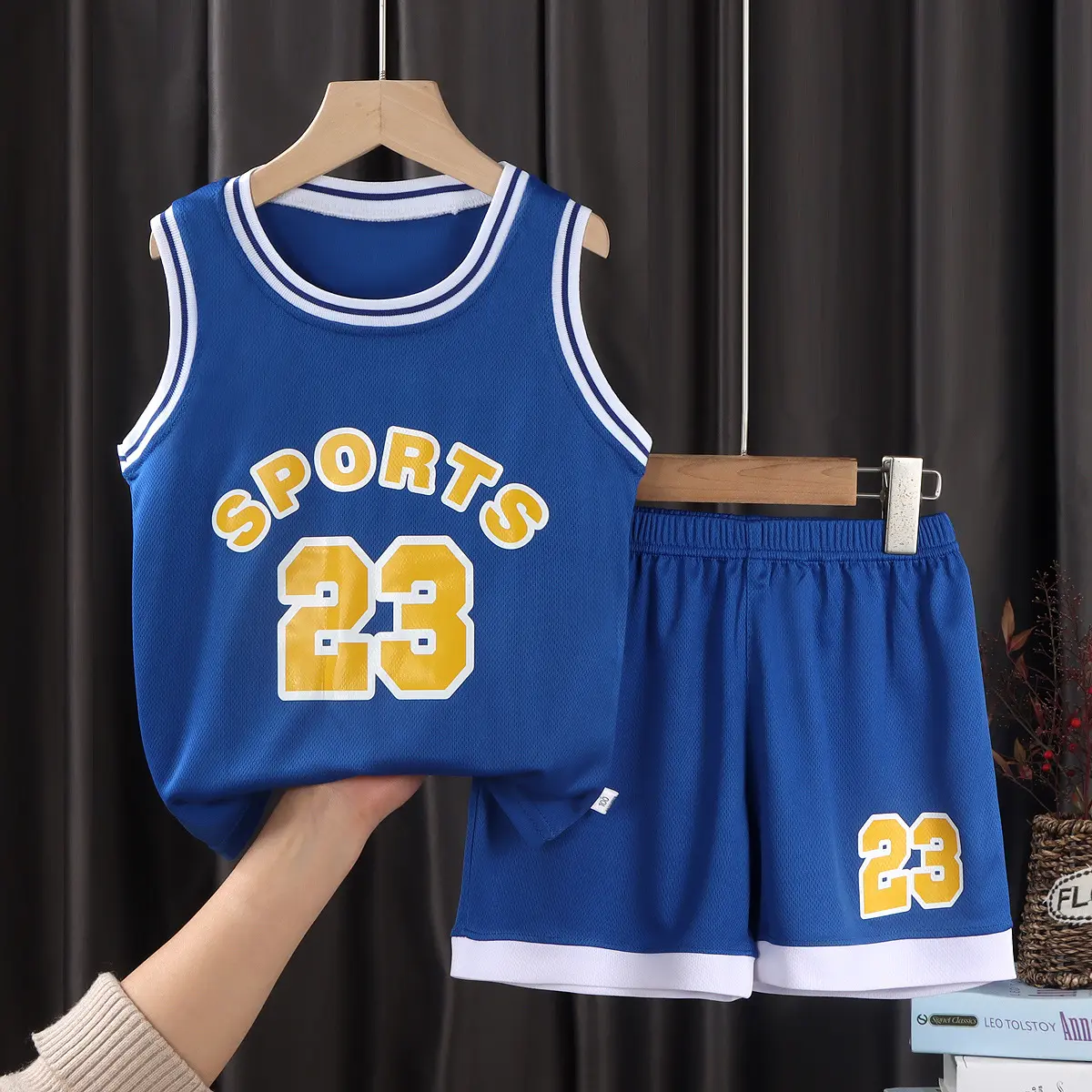 Boys Sports Jersey Vest and Shorts Set with Letter Print Athletic Outfit for Outdoor Activities