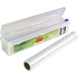 Household Reusable Refillable Plastic Wrap Dispenser with Slide Cutter Clear Stretch Food Cling Wrap 12 Inch×328 Ft (1 Cutting Box + 1 Cling Film)