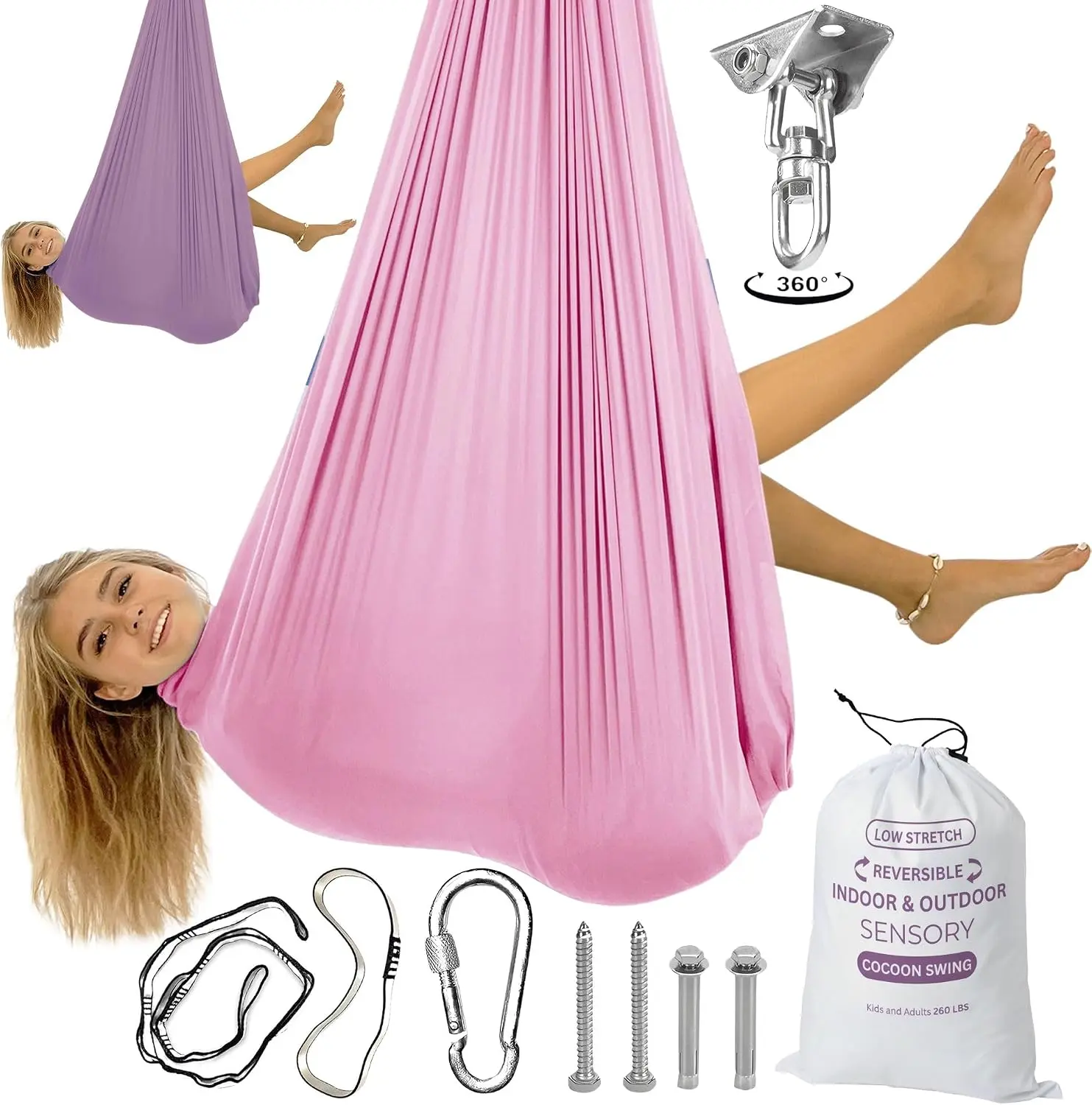 Double Layer Reversible Sensory Swing| Outdoor and Indoor Swing for Kids and Adults Up to 260 lbs| Autism Cocoon Swing| Kids Sensory Swing Indoor| ADHD