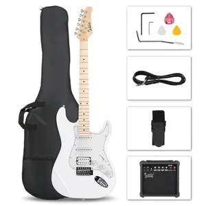 Full Size Electric Guitar Kit with Upgraded Accessories & 20W Amp - Perfect for Music Lovers and Beginners loop pedal (White)