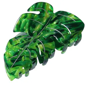 Hair Claw Clip, 3.54 inch Leaf Design for Thick or Thin Hair,  Hold Spring Jaw Clamp Accessory for Women, Green