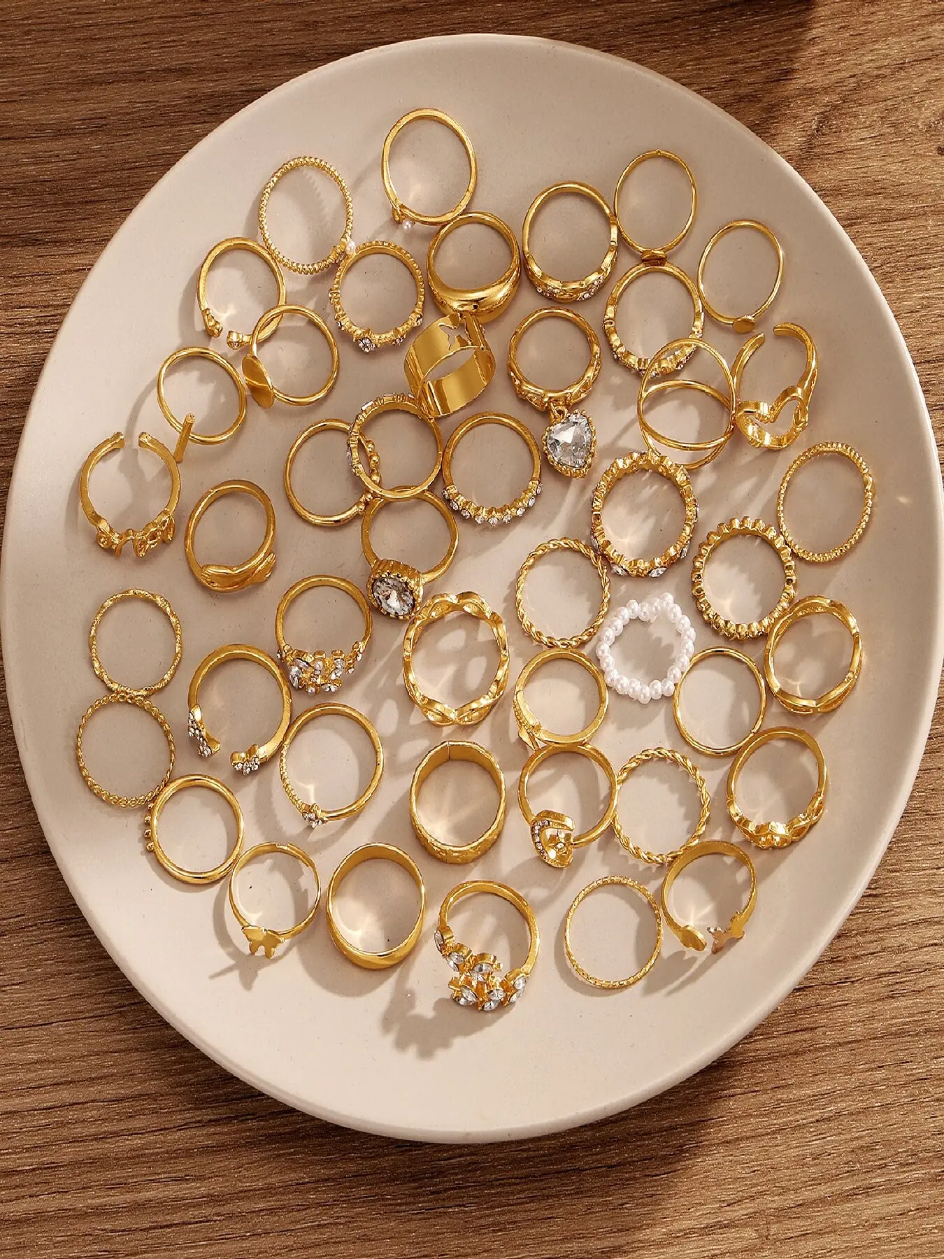 30pcs/45pcs Rhinestone Decorated Ring Set, Elegant Casual Beautiful Rings, Elegant Jewelry for Women for Party, Daily Clothing Decor, Trendy All-match, Unique Rings & Exquisite Jewelry for Birthday Gift