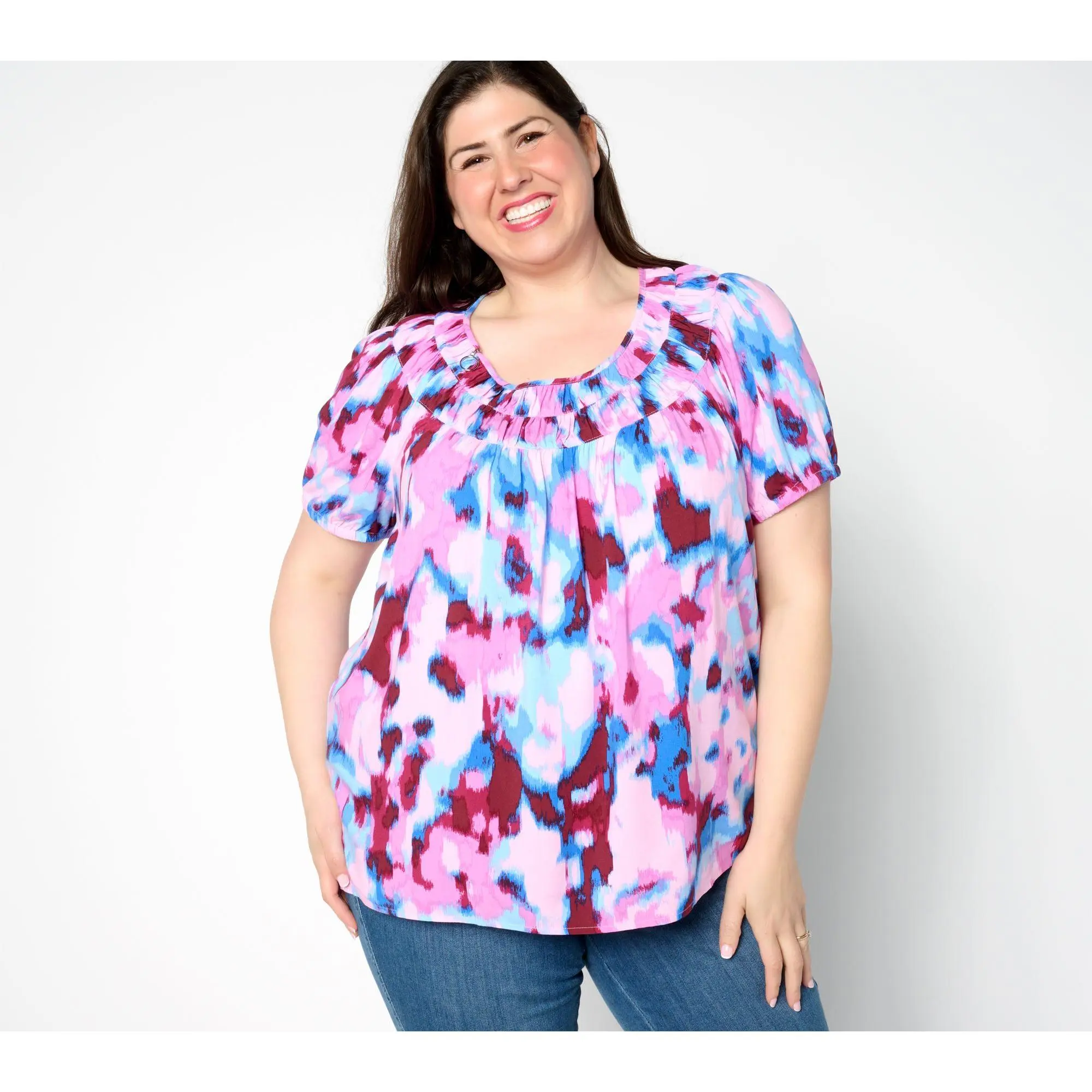 Denim & Co. Adaptive Printed Short-Sleeve Blouse