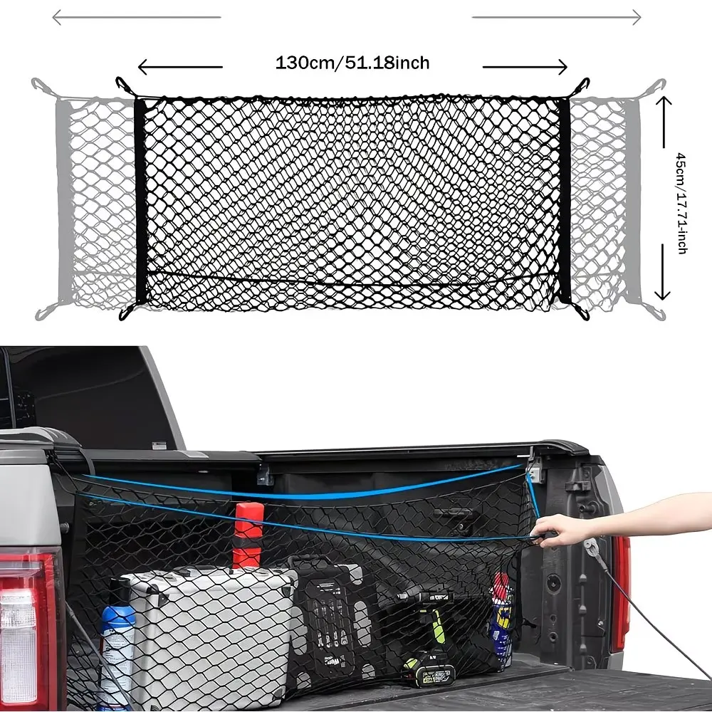 1pc Truck Bed Cargo Net, Elastic Mesh Storage Strap with Hooks, Truck Bed Organizer with Hooks, Cargo Net Suitable for Pickup Trucks