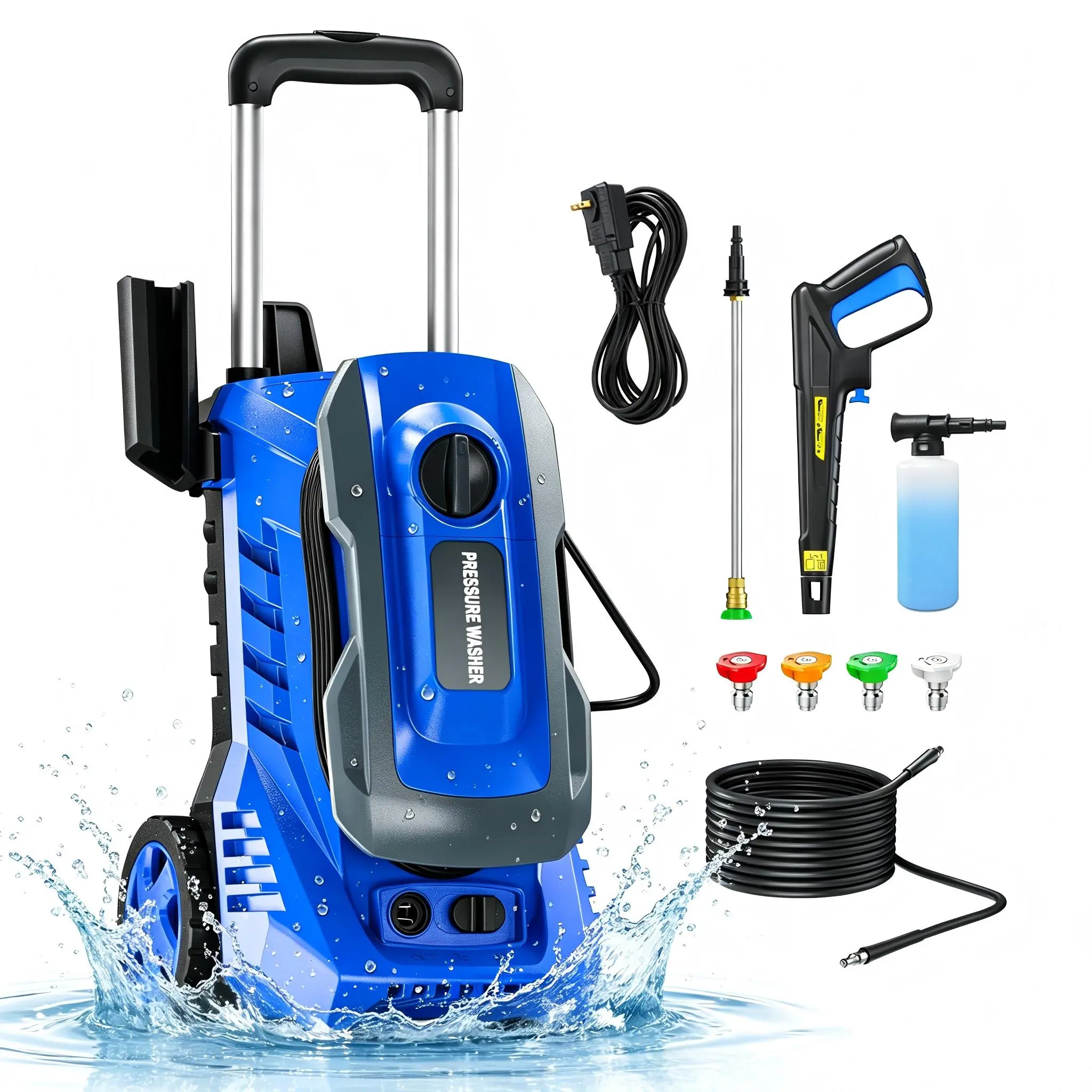 Electric Pressure Washer 2600PSI 2.6GPM, Versatile Cleaning, All-Around Cleaning Performance, with 4 Adjustable Nozzle, 500ML Soap Tank, Stainless Steel Lance, Total Stop System for Home, Patio, Garden, Outdoor, Car, Yard Cleaning