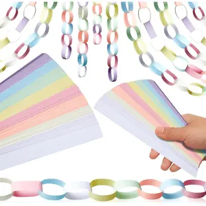 Lincia 600 Sheet Paper Chain Garland Strips 1x8 Inch with Double Sided Tape, DIY Construction Paper Chains for Birthday Wedding Holiday Party Decorations, Crafts Supplies (Macaron)