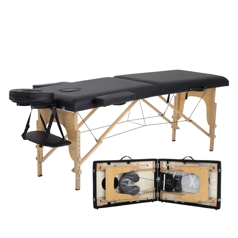 FDW Massage Table Massage Bed Spa Bed 84 Inches Long Portable 2 Folding W/Carry Case Table Heigh Adjustable Salon Bed Face Cradle Bed