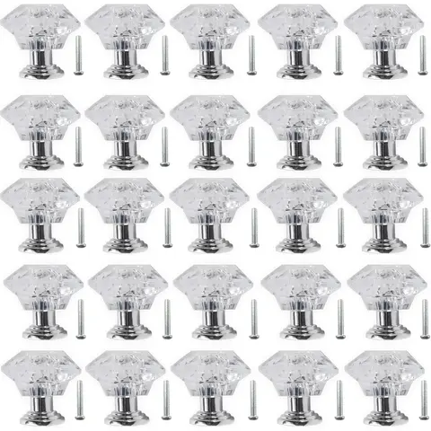 A Set of 25 Pcs Clear Acrylic Drawer Knobs Kit,24/30 mm Diamond-Shaped Cabinet Knobs Pulls for Kitchen Dresser Drawer and Cupboard,Halloween Christmas Party Fathersdaygift,Hand Tools Kits