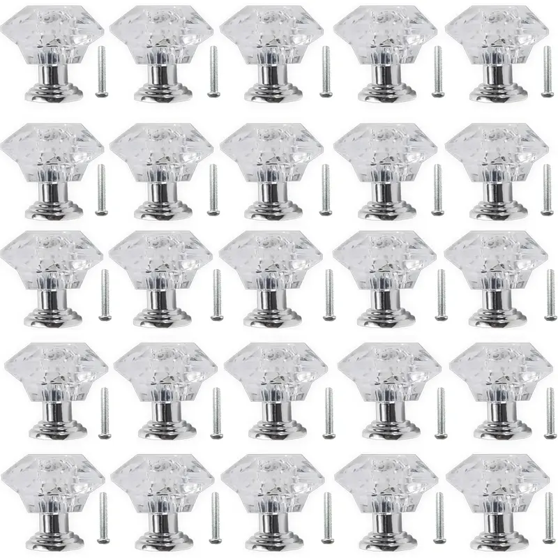 A Set of 25 Pcs Clear Acrylic Drawer Knobs Kit,24/30 mm Diamond-Shaped Cabinet Knobs Pulls for Kitchen Dresser Drawer and Cupboard,Halloween Christmas Party Fathersdaygift,Hand Tools Kits
