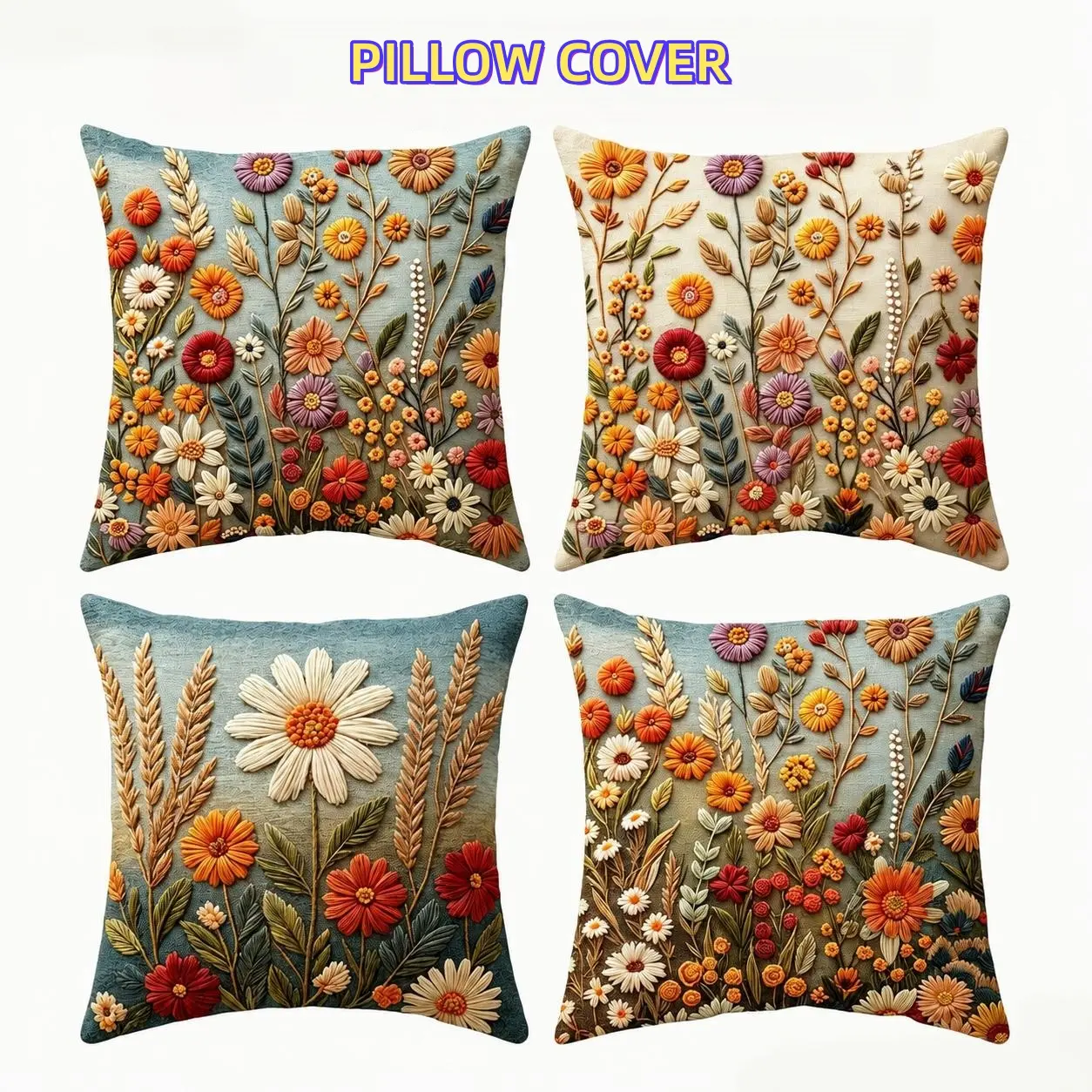 1/2/4-Piece Rustic Chic Embroidered Cushion Covers (45x45cm) with Botanical Look & Fall Floral Motifs, Boho Farmhouse Home Decor Items for Couch, Bed