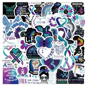50 PCS- Mental Health and Suicide Prevention and Awareness Stickers and Decals. Waterproof. No Duplicates. Great for Water Bottles, Notebooks.