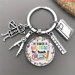 Teacher Appreciation Keychain, Cute colorful chalk design, crafted with time gem glass and alloy, trendy stylish key ring, thoughtful gift for teachers and education staff, ideal for graduation and holiday presents