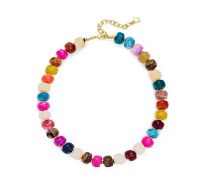 MIAZQ Dopamine Chunky Colorful Resin Bead Statement Necklace for Women Summer Beach Jewelry