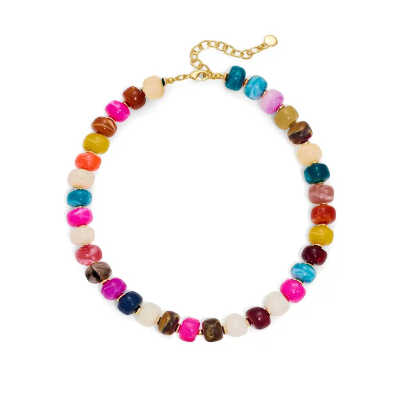 MIAZQ Women's Handcrafted Bold Chunky Beaded Alloy Choker - Colorful Resin Beaded Chains, Brightly Colored Boho Costume Jewelry for Summer Beach, Jewelry for Women to Boost Your Mood