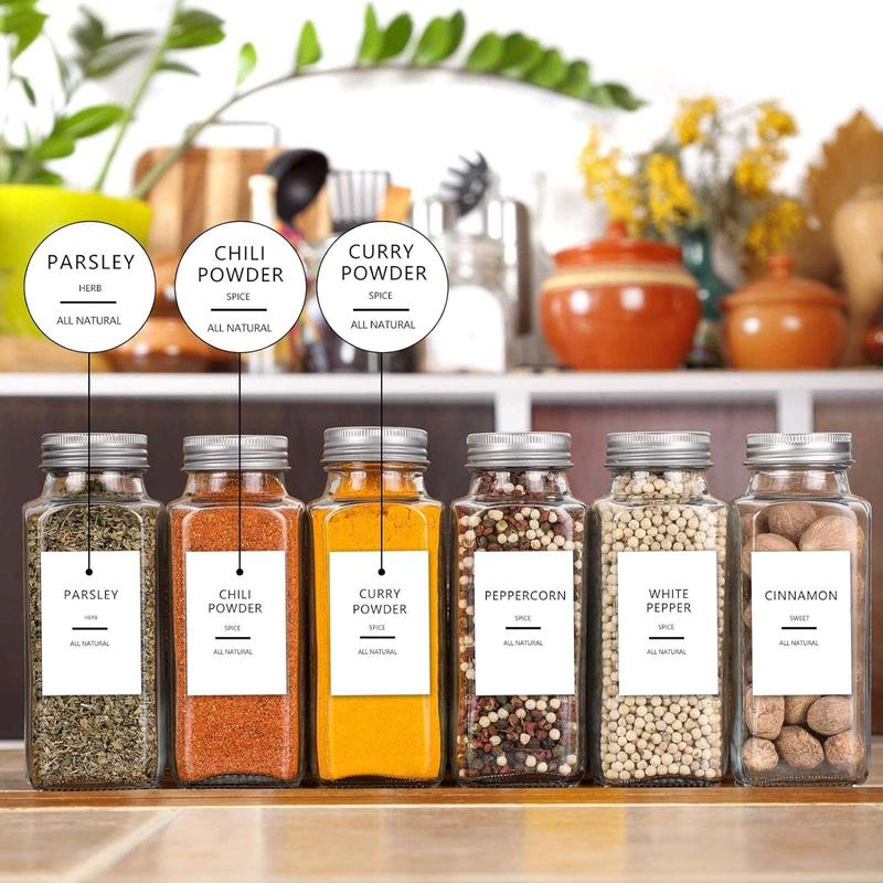 Spice Label Sticker, 398pcs/14 Sheets Waterproof Oil & Tear Resistant Spice Sticker, Including Square Round Preprinted Spice Label & Blank, Date Labels, Adhesive Stickers