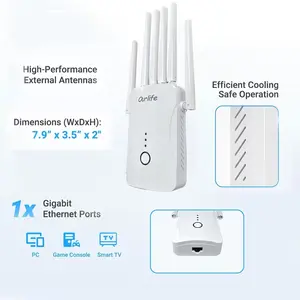 Extensor de WiFi WiFi Extende 2026 Atualizado WiFi 6 1800Mbps, Amplificador de Sinal Banda Dupla 2.4G/5G com 6 Antenas Externas Fácil de Instalar, Fornece Cobertura Abrangente para a Rede Doméstica e é Compatível com Celulares e Tablets